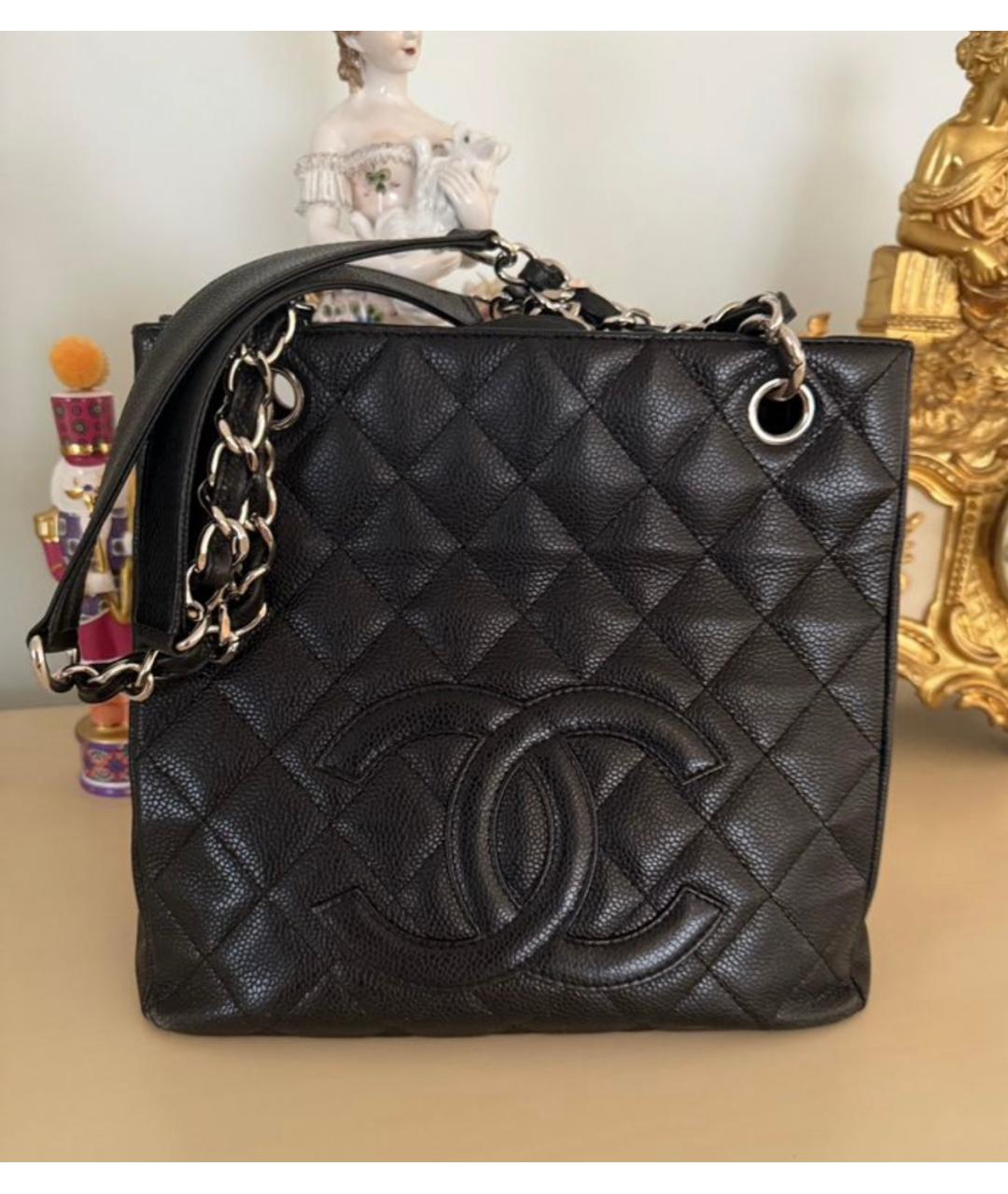 CHANEL Черная кожаная сумка тоут, фото 5