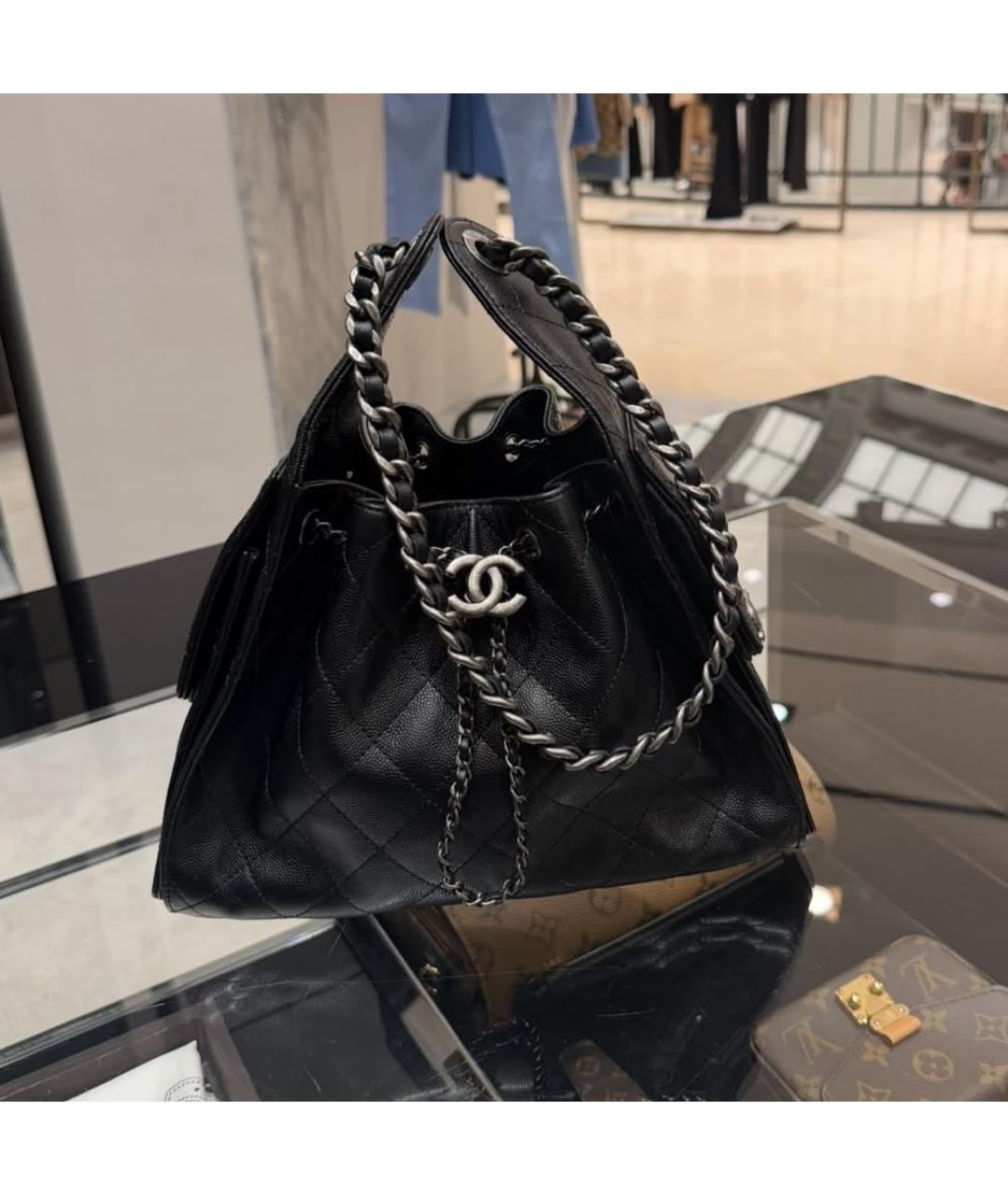 CHANEL Черная кожаная сумка через плечо, фото 8