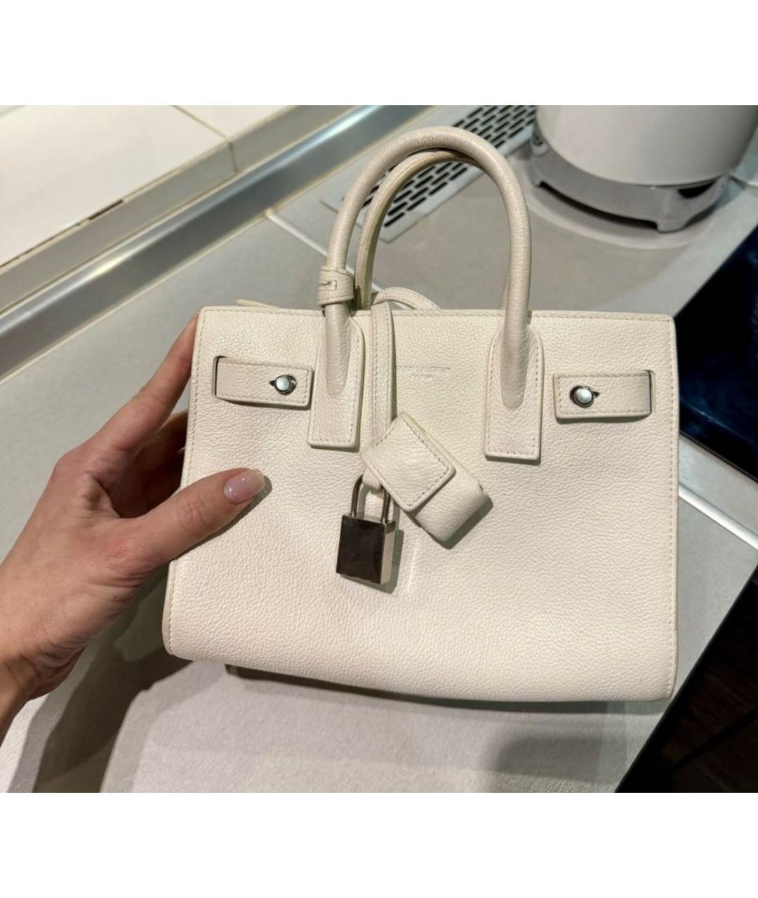 SAINT LAURENT Белая кожаная сумка с короткими ручками, фото 6