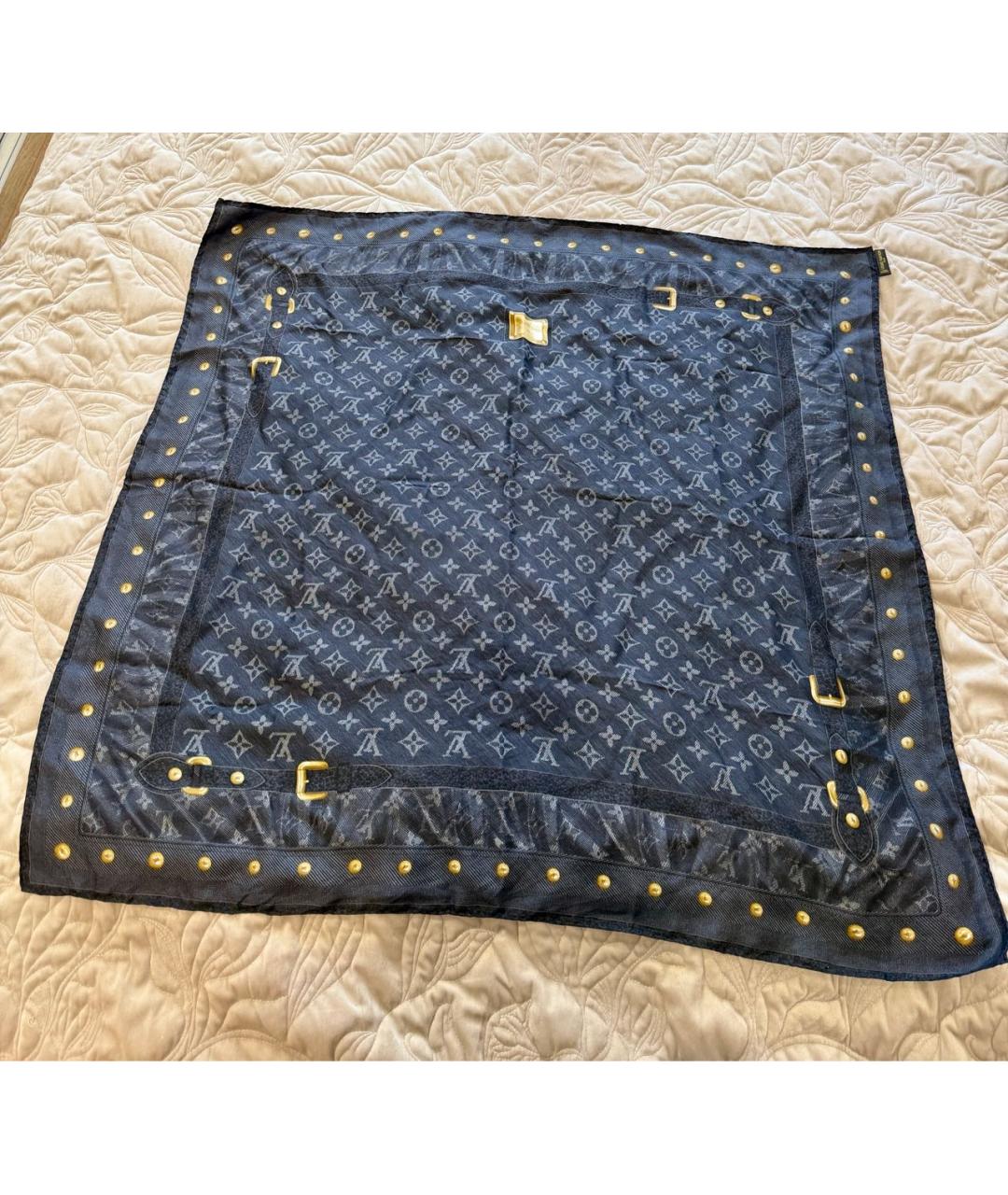 LOUIS VUITTON Серый шелковый платок, фото 4