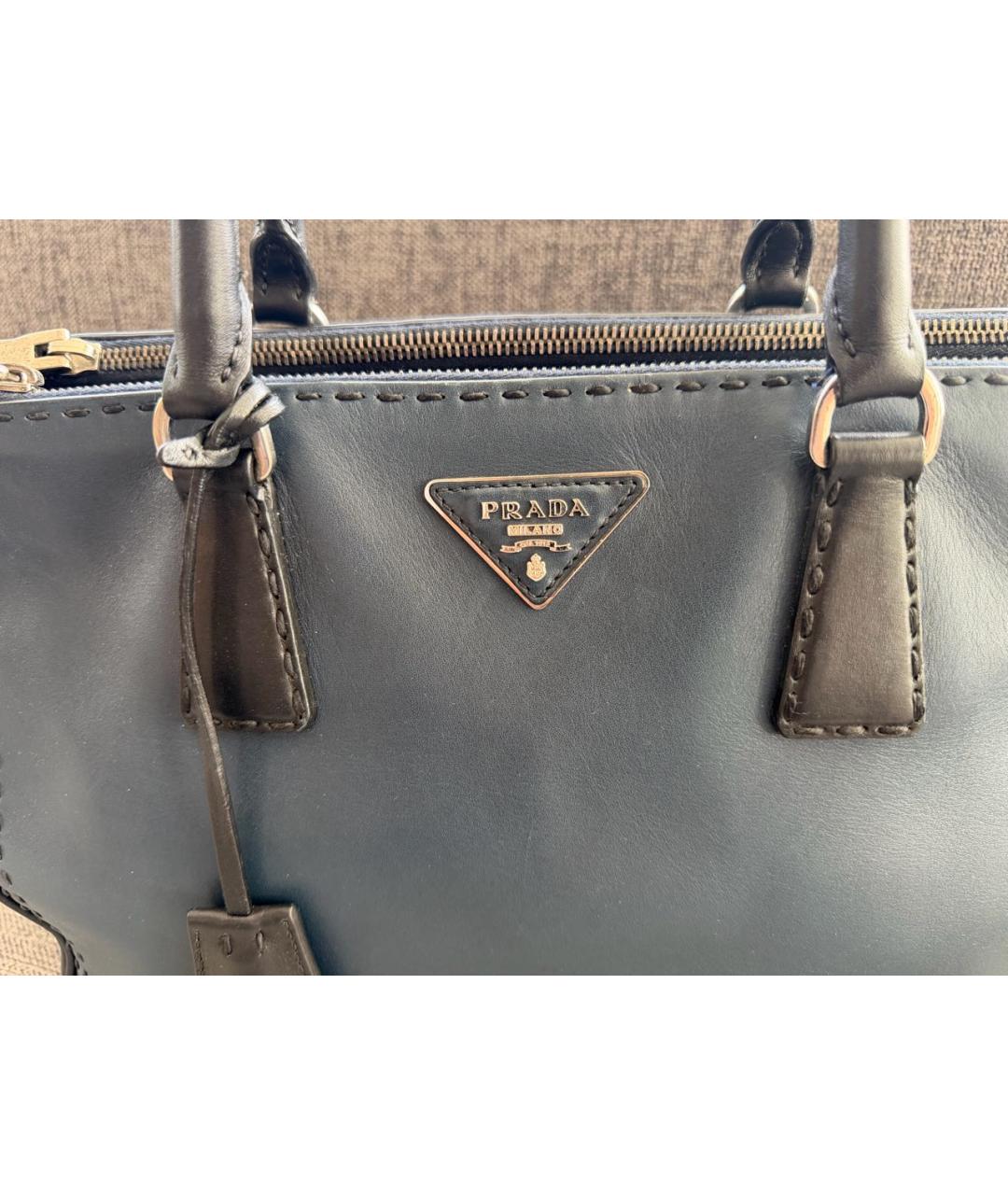 PRADA Темно-синяя кожаная сумка тоут, фото 5