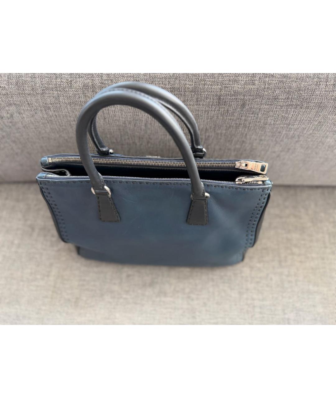 PRADA Темно-синяя кожаная сумка тоут, фото 6
