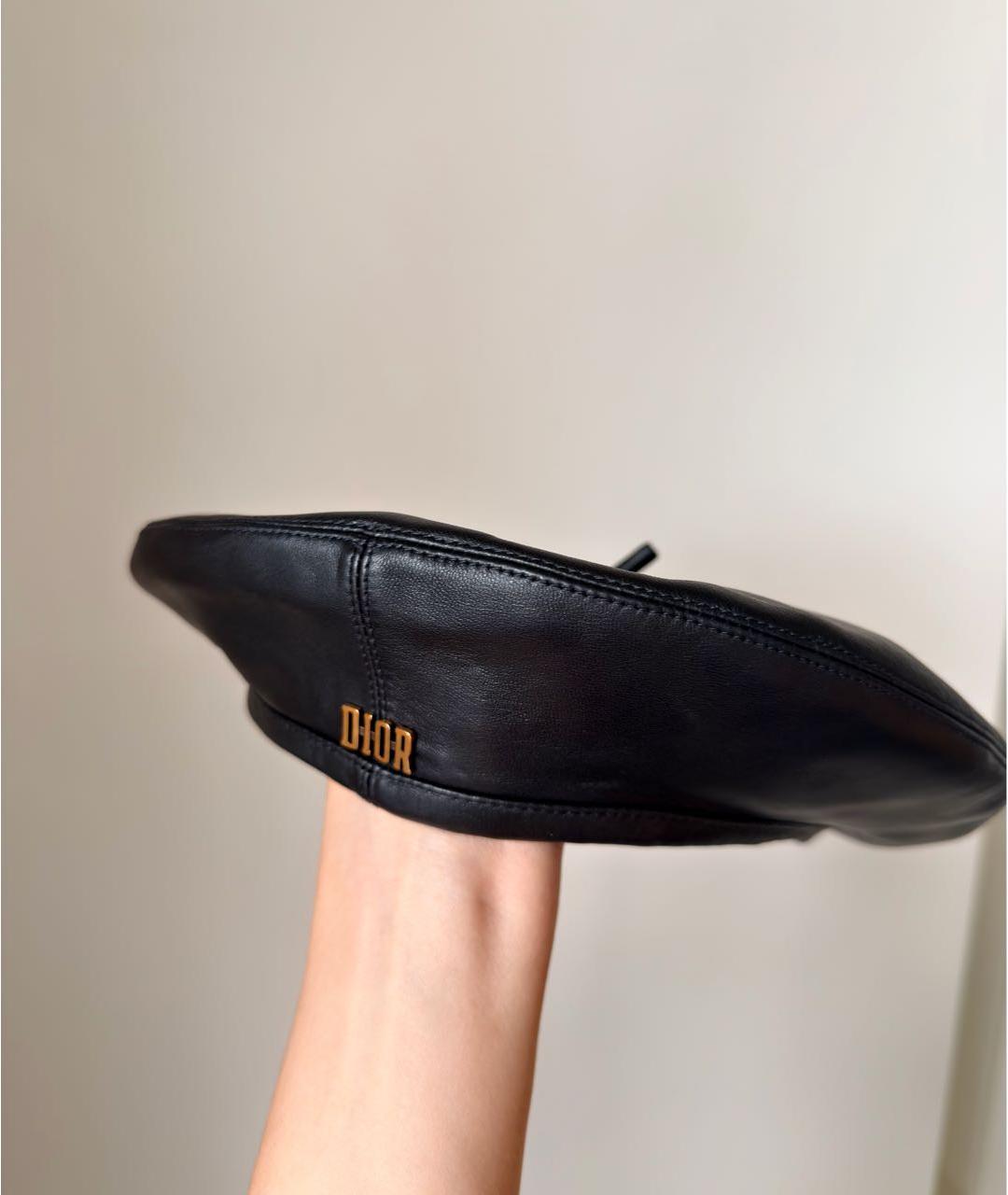 CHRISTIAN DIOR Черная кожаная шапка, фото 6