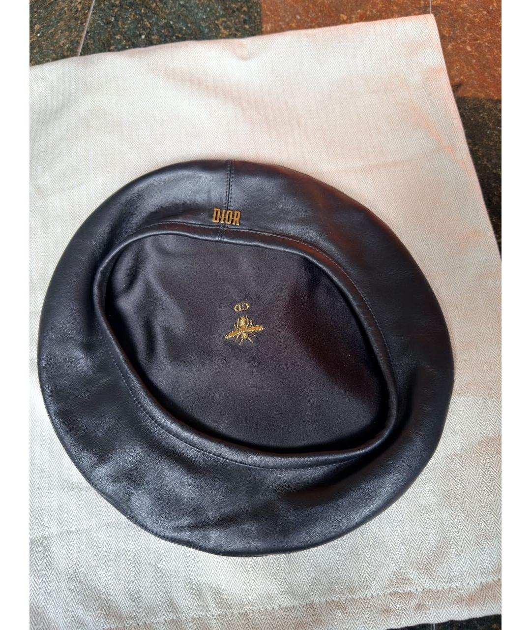 CHRISTIAN DIOR Черная кожаная шапка, фото 3