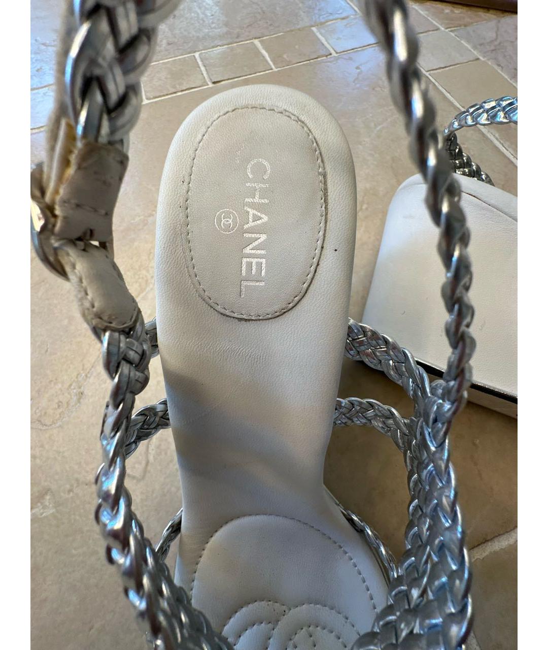 CHANEL Серебряные кожаные босоножки, фото 8