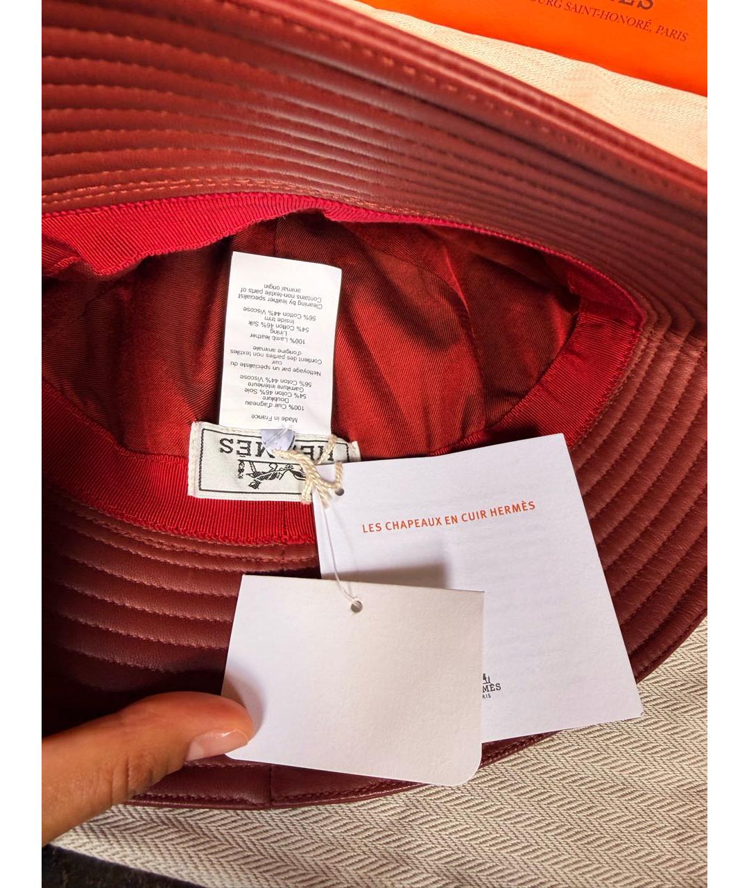HERMES Бордовая кожаная панама, фото 3