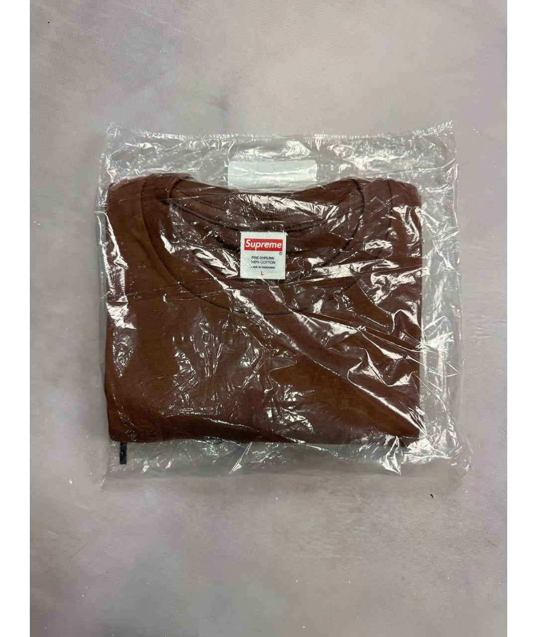 SUPREME Коричневая хлопковая футболка, фото 3