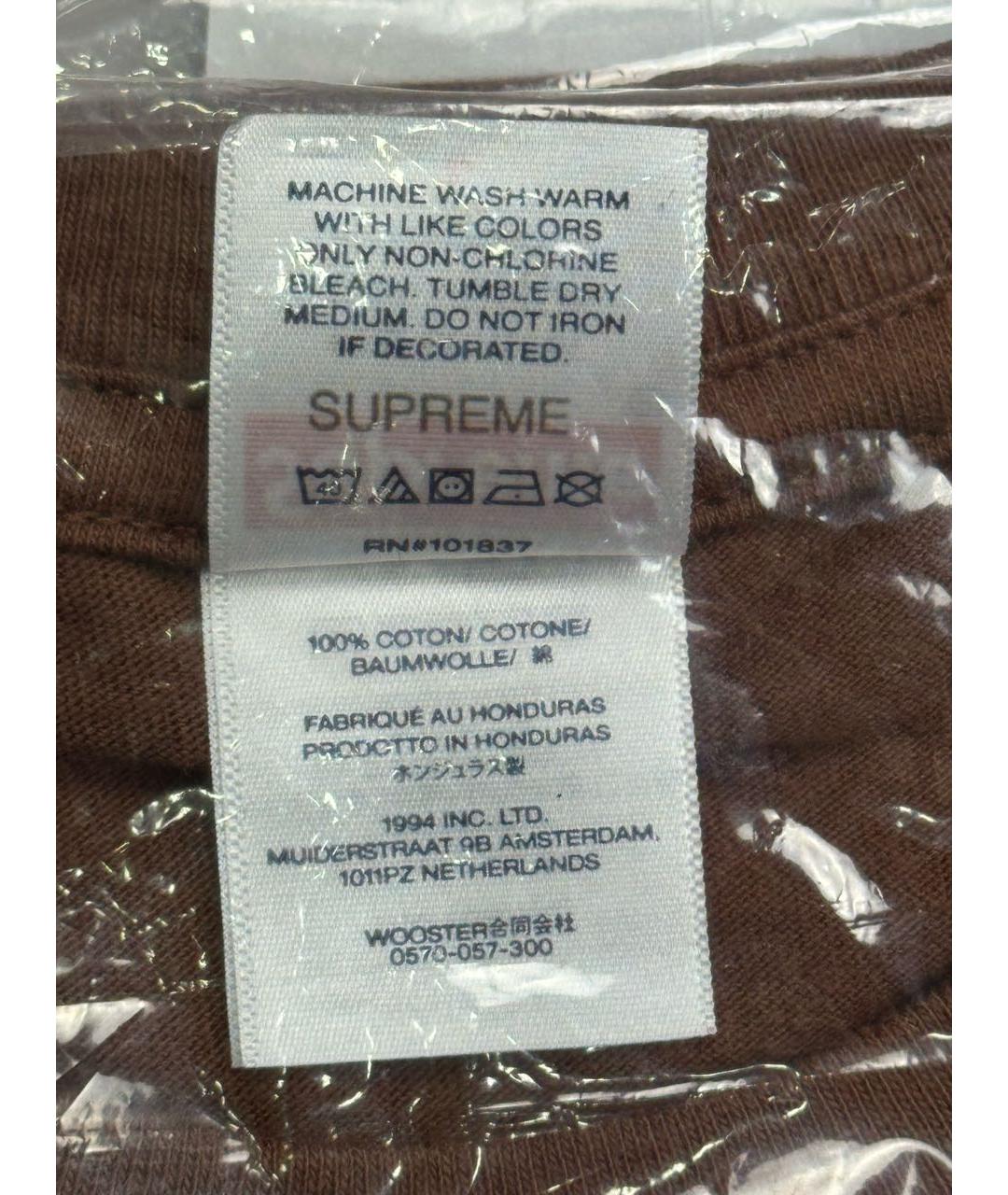 SUPREME Коричневая хлопковая футболка, фото 7