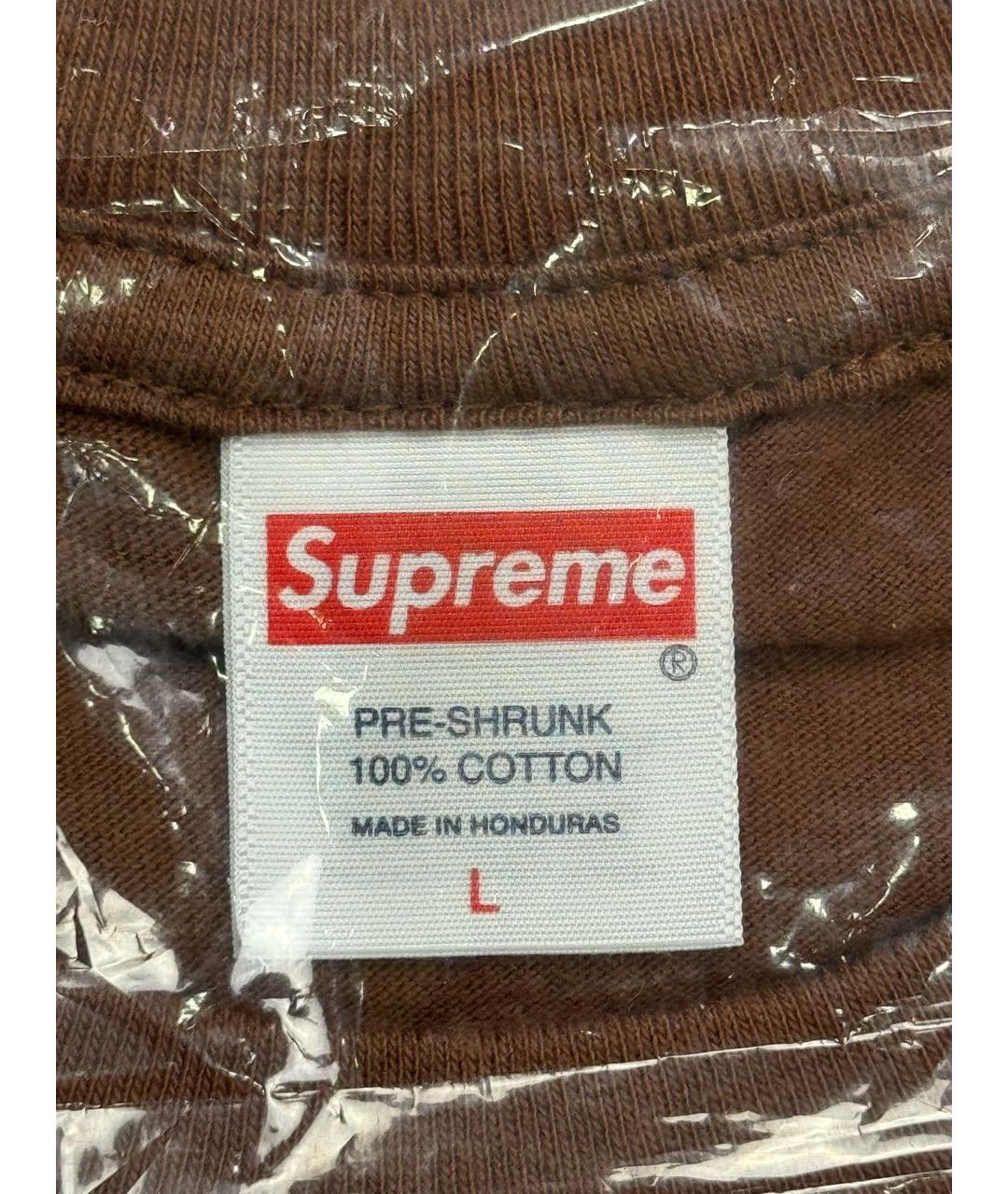 SUPREME Коричневая хлопковая футболка, фото 6