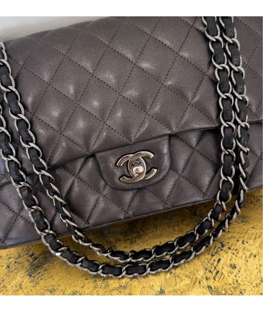 CHANEL Серебряная кожаная сумка через плечо, фото 3