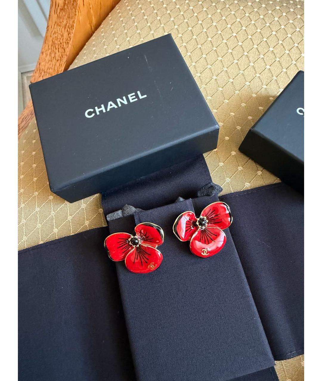 CHANEL Красные металлические серьги, фото 4