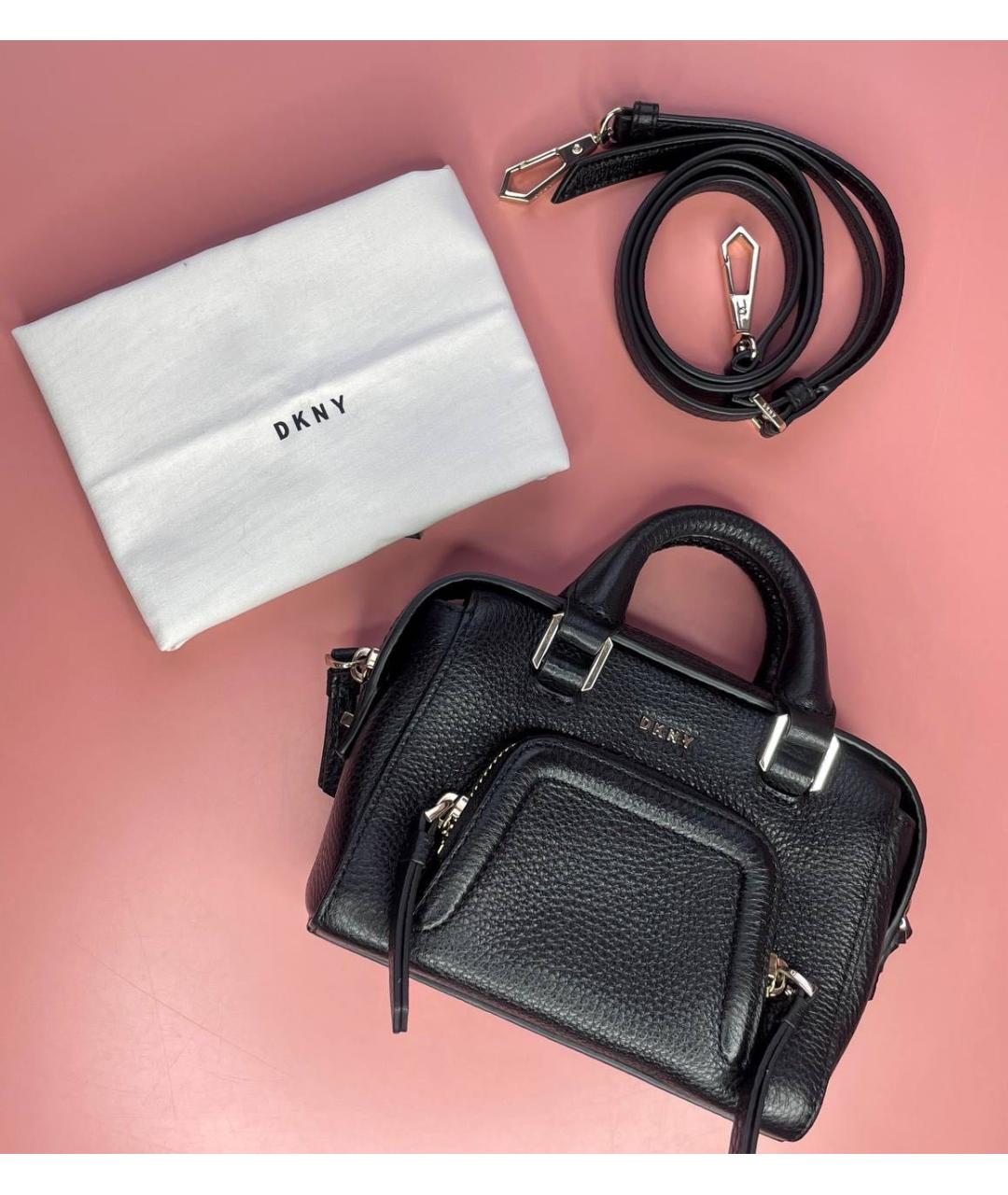 DKNY Черная кожаная сумка с короткими ручками, фото 5