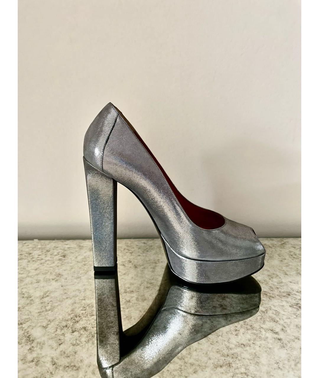 LANVIN Серебряные кожаные туфли, фото 9