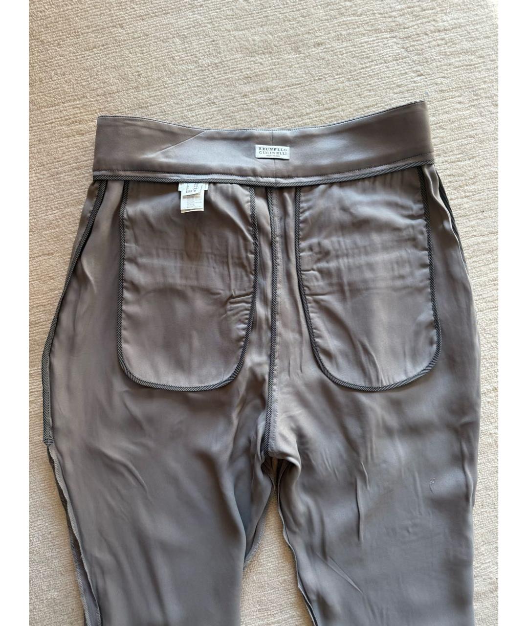 BRUNELLO CUCINELLI Антрацитовые ацетатные брюки узкие, фото 3