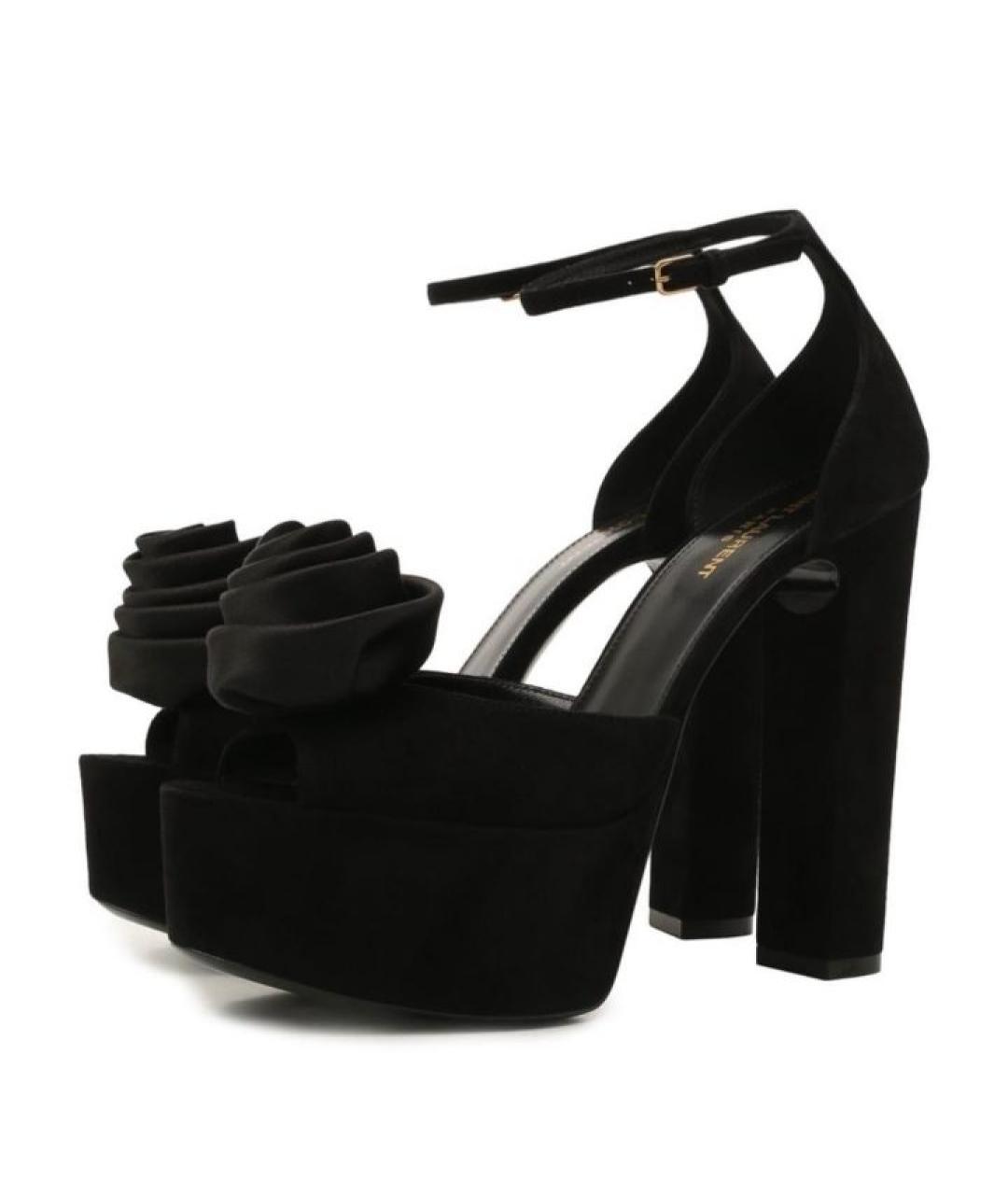 SAINT LAURENT Черные кожаные босоножки, фото 2