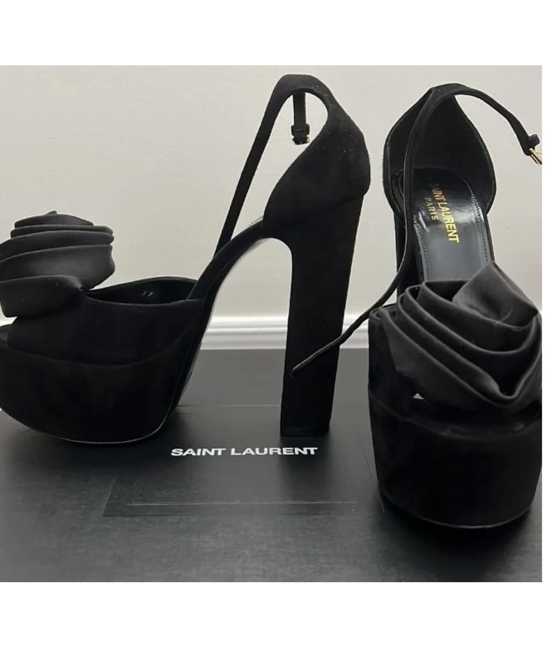 SAINT LAURENT Черные кожаные босоножки, фото 5