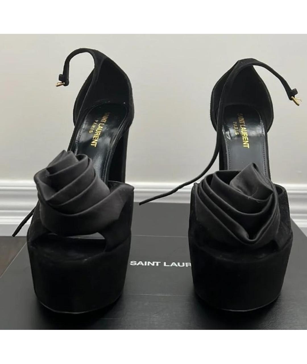 SAINT LAURENT Черные кожаные босоножки, фото 4
