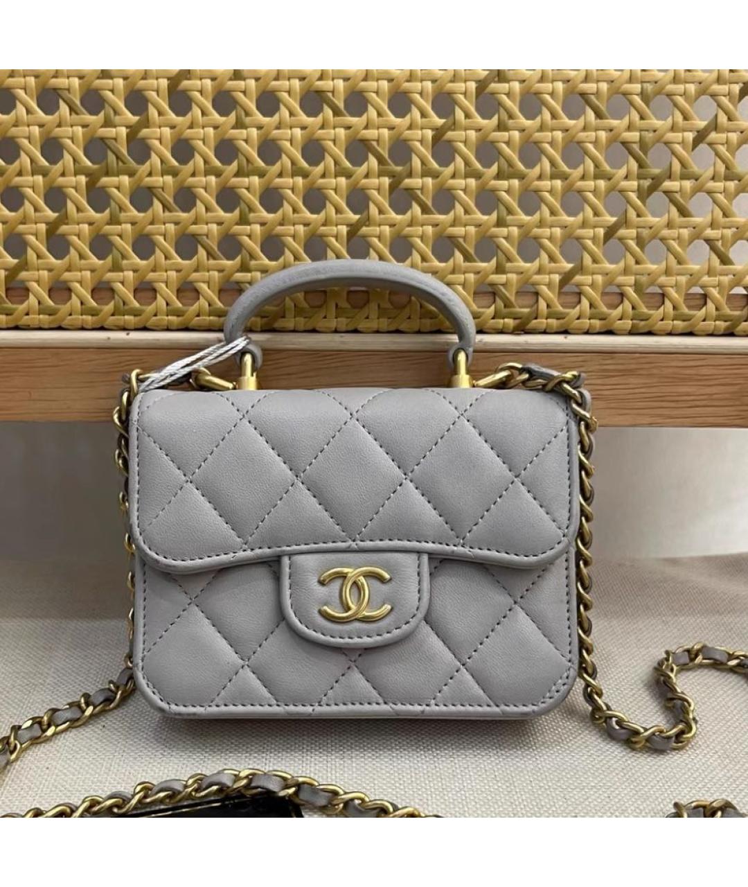 CHANEL Серая кожаная сумка через плечо, фото 5