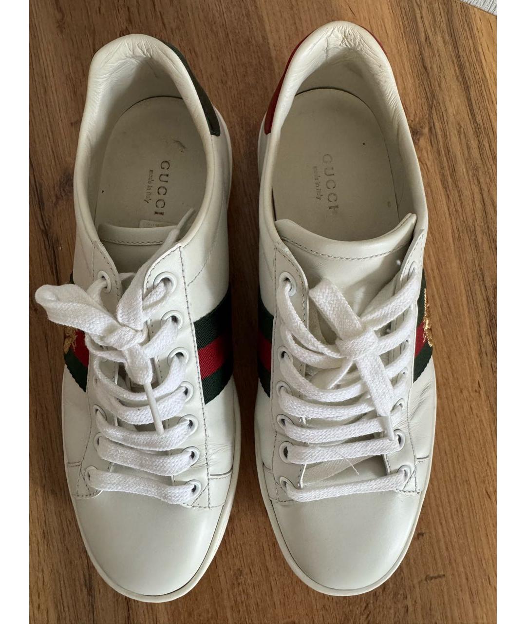 GUCCI Белые кожаные кеды, фото 5