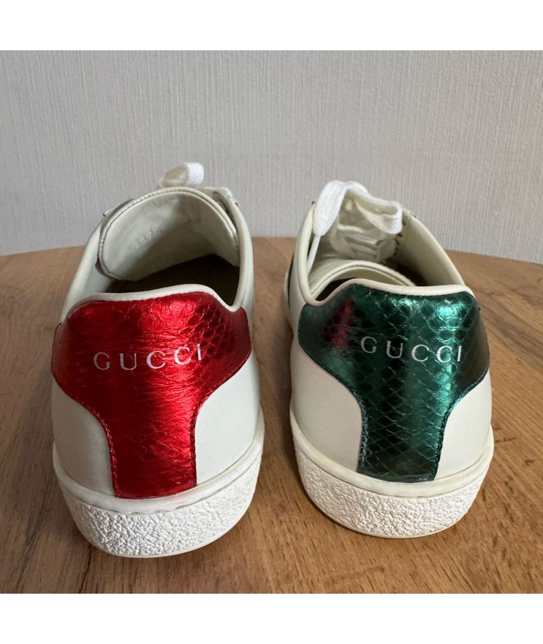 GUCCI Белые кожаные кеды, фото 4