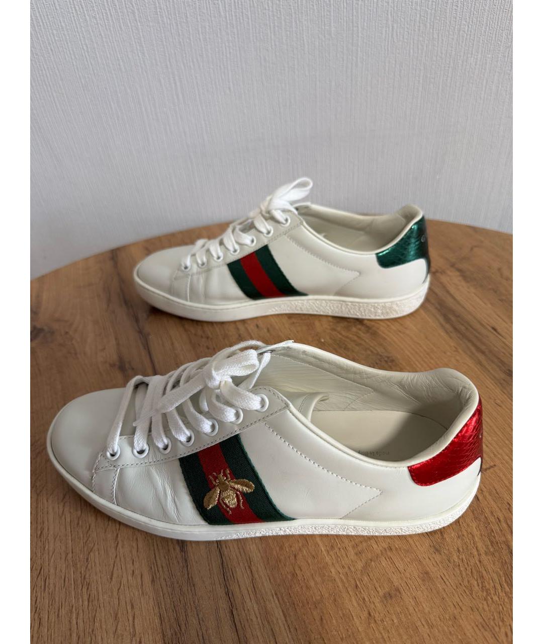 GUCCI Белые кожаные кеды, фото 6