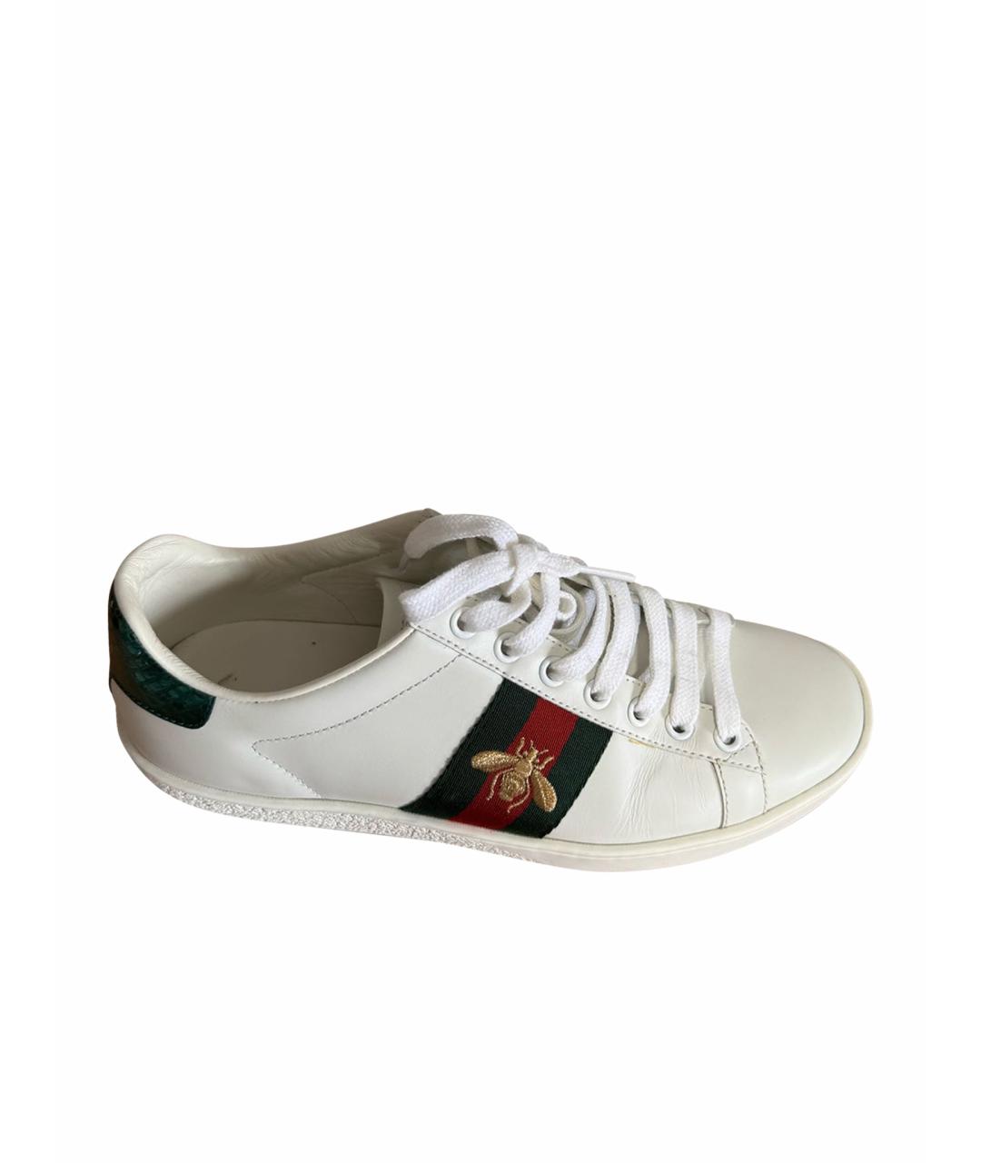 GUCCI Белые кожаные кеды, фото 1