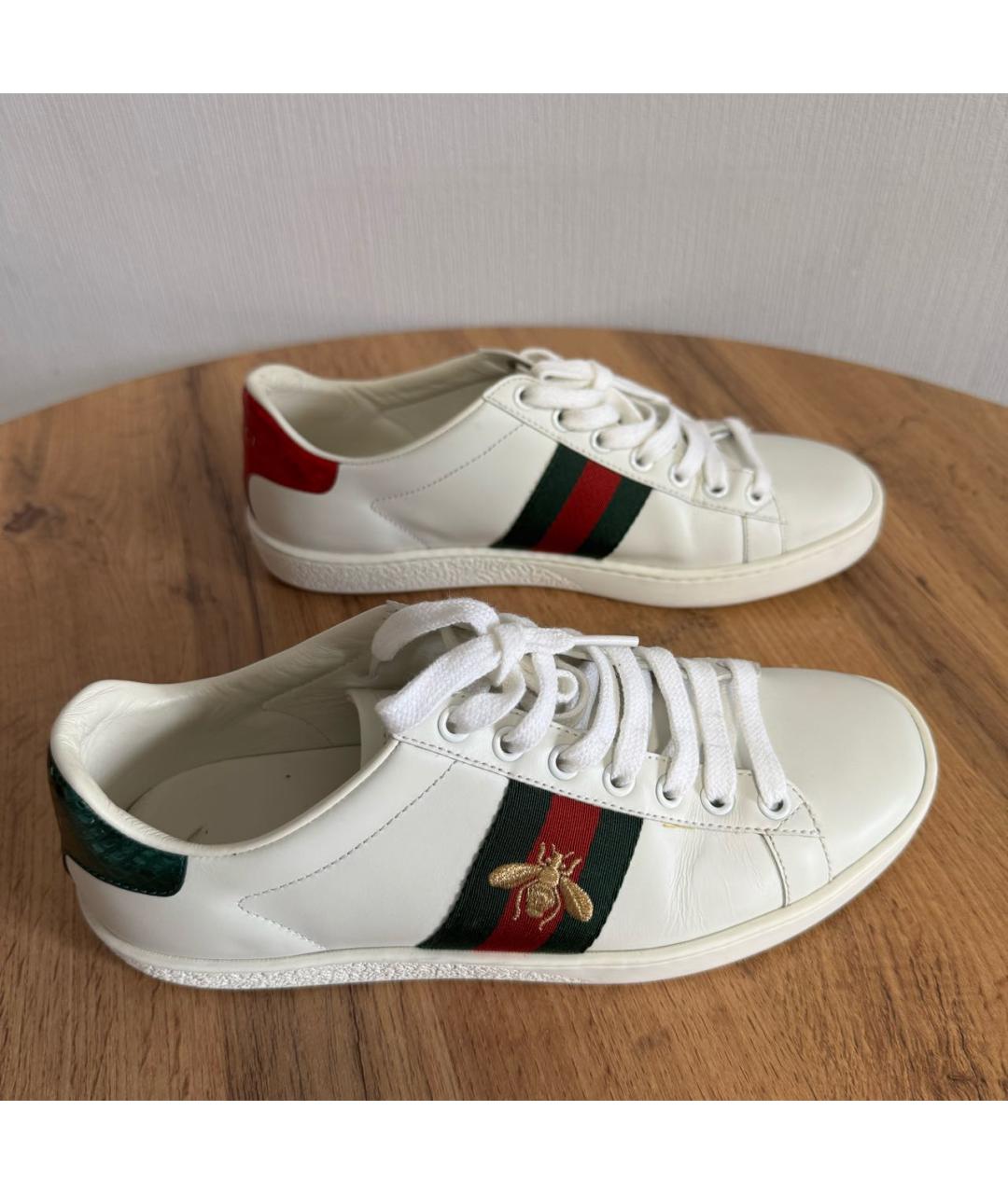 GUCCI Белые кожаные кеды, фото 7