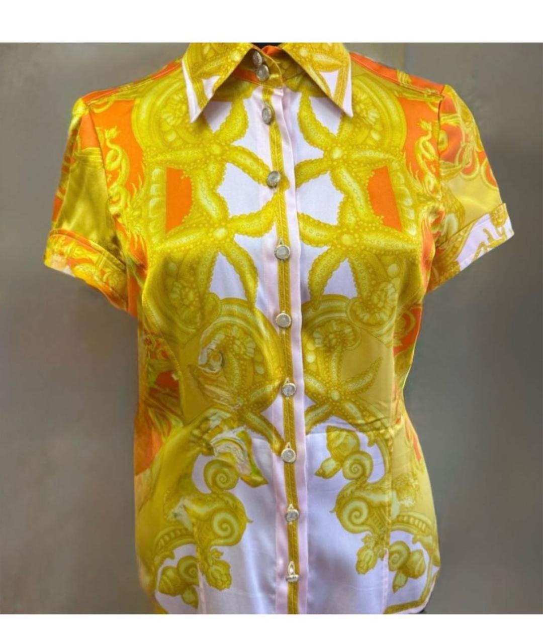 VERSACE Желтая шелковая блузы, фото 5
