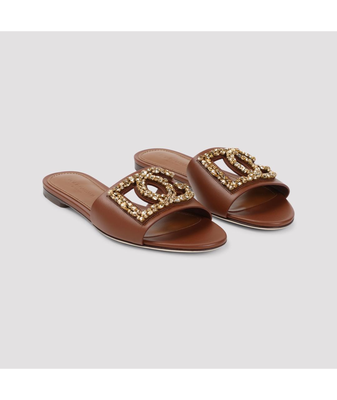 DOLCE&GABBANA Коричневые кожаные шлепанцы, фото 5