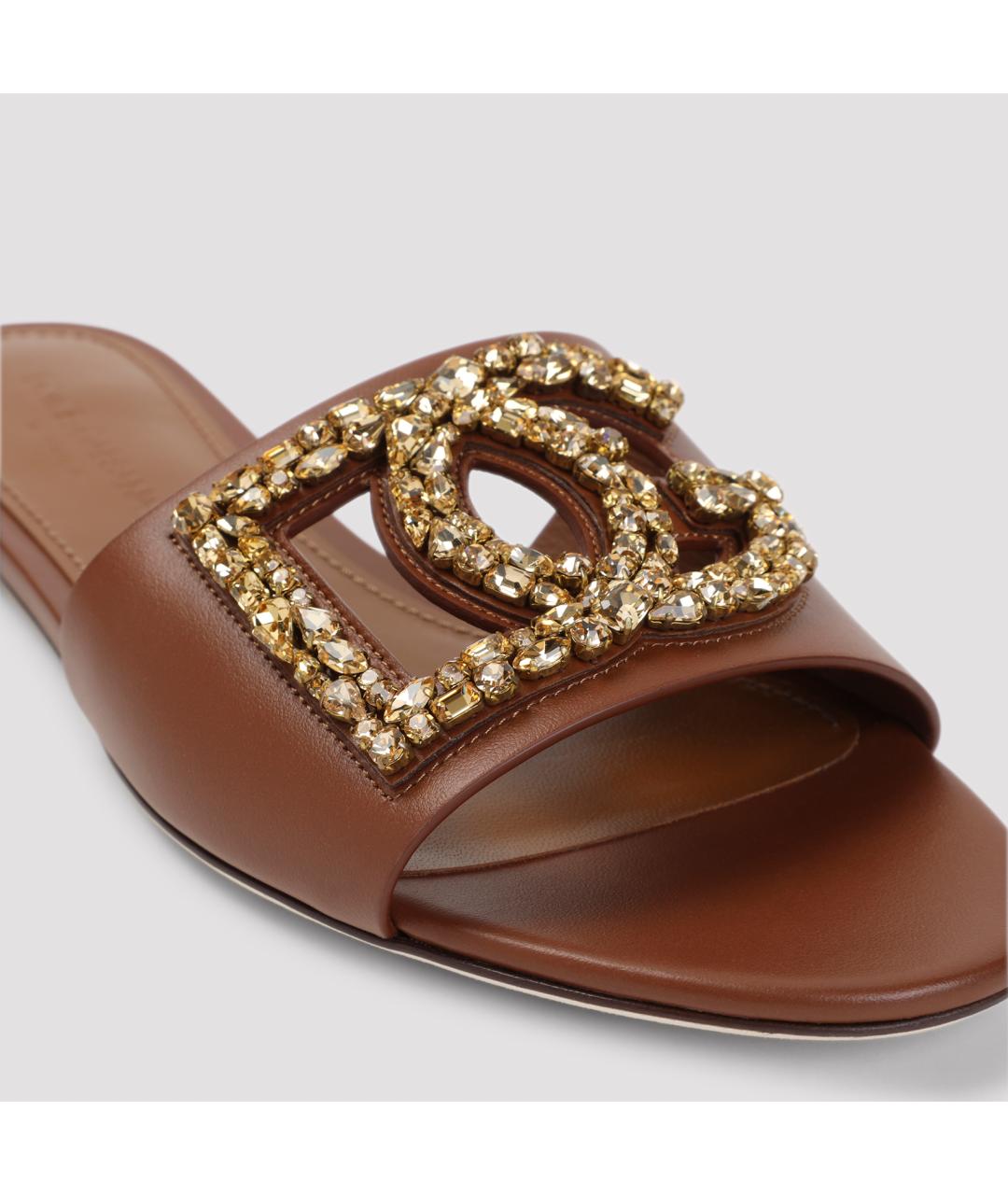 DOLCE&GABBANA Коричневые кожаные шлепанцы, фото 6