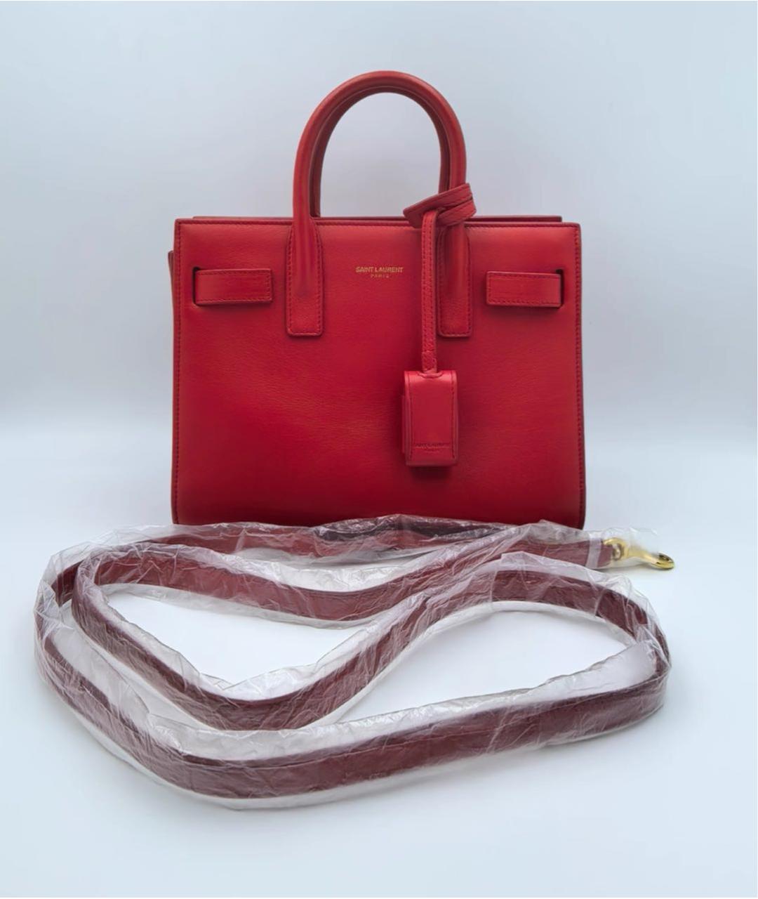 SAINT LAURENT Красная кожаная сумка с короткими ручками, фото 2
