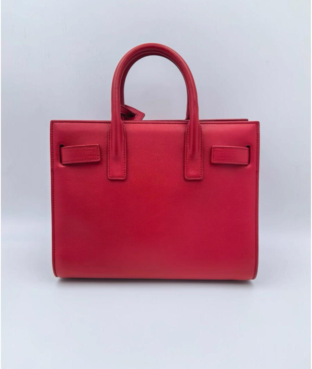 SAINT LAURENT Красная кожаная сумка с короткими ручками, фото 3