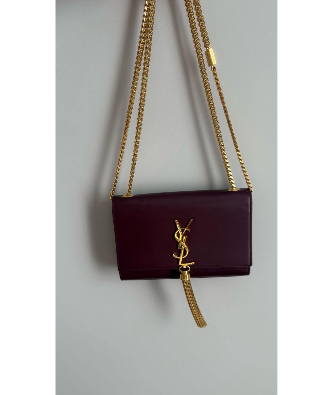 SAINT LAURENT Бордовая кожаная сумка через плечо, фото 5