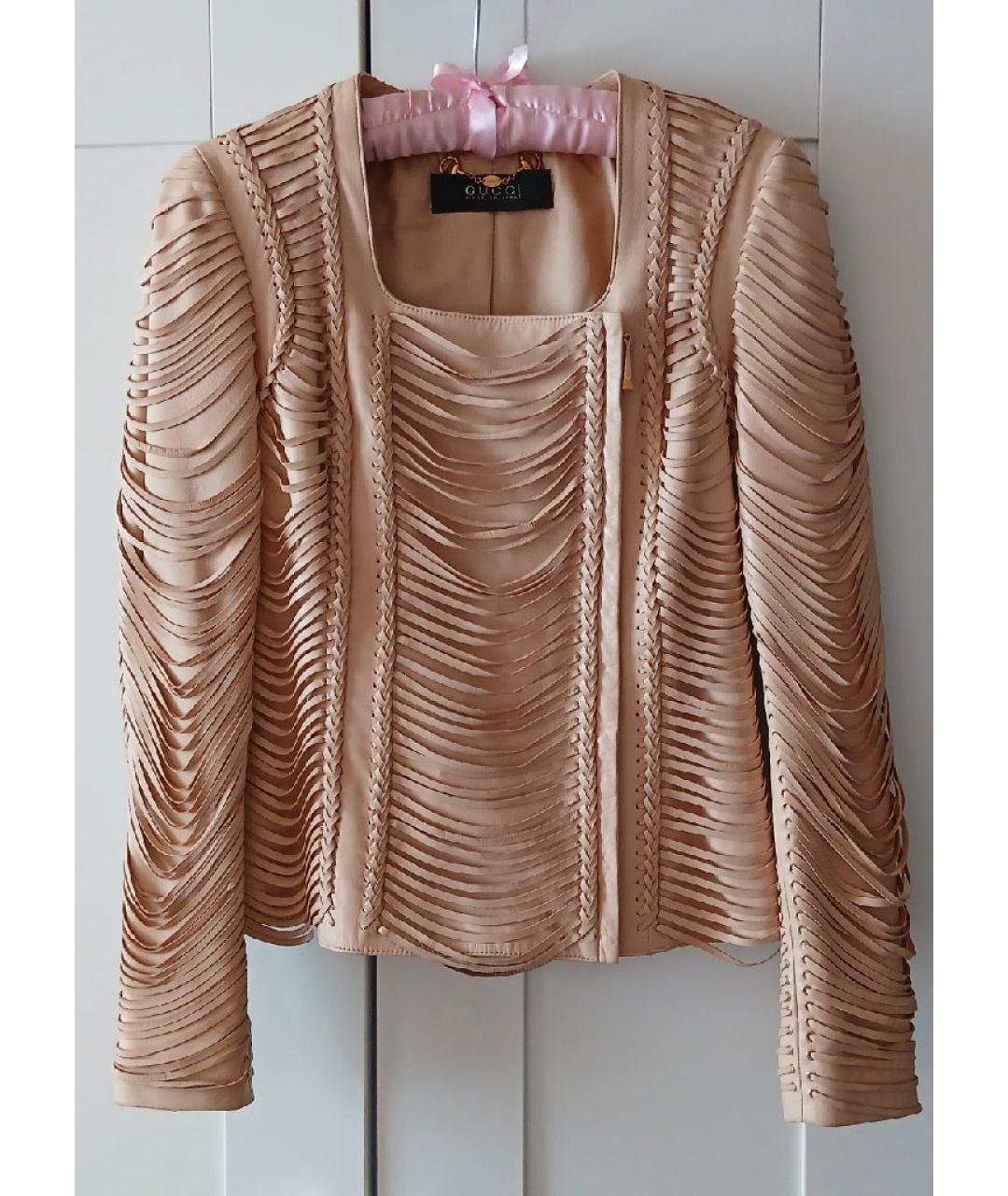 GUCCI Бежевая кожаная куртка, фото 5