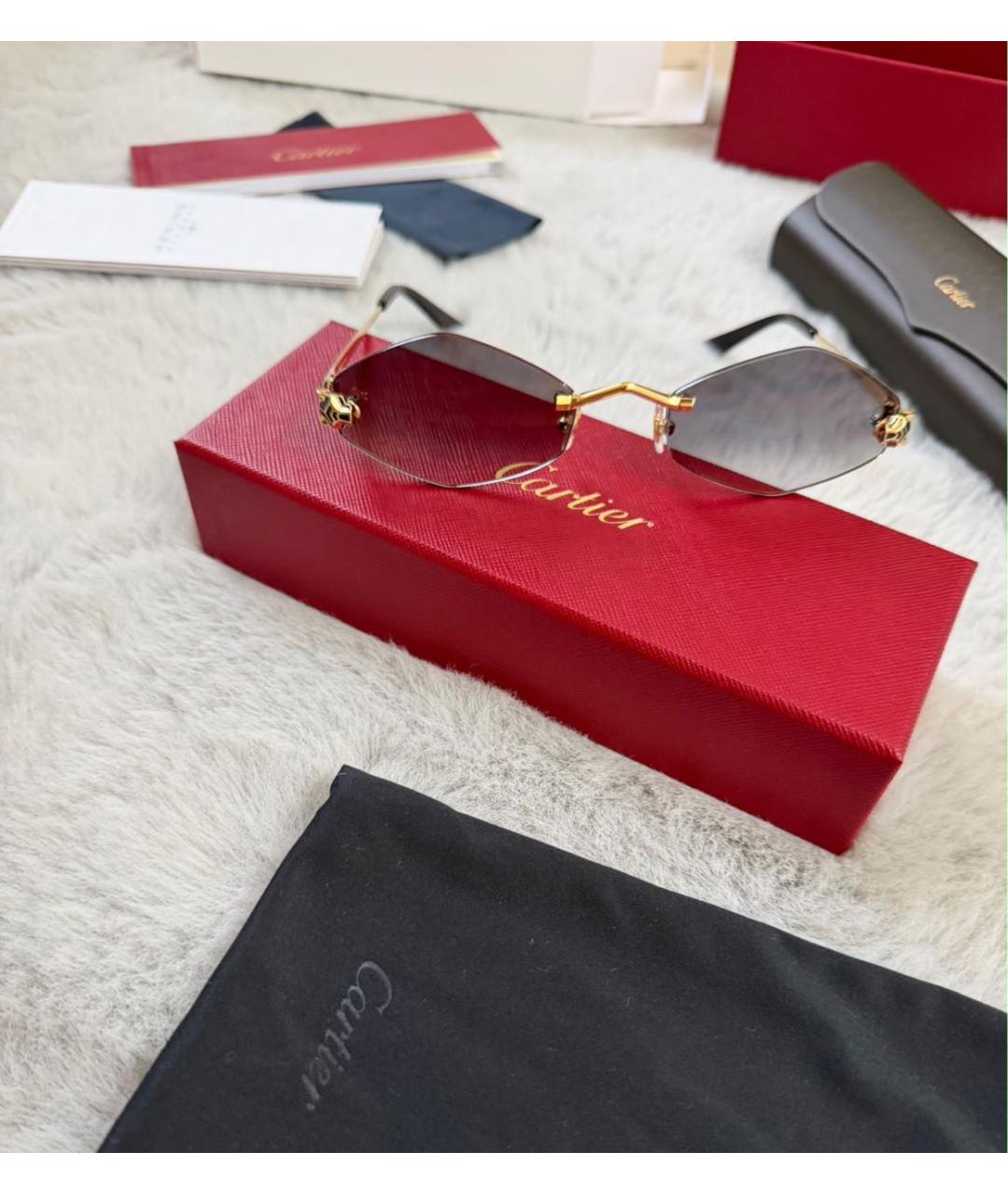 CARTIER Коричневые металлические солнцезащитные очки, фото 4