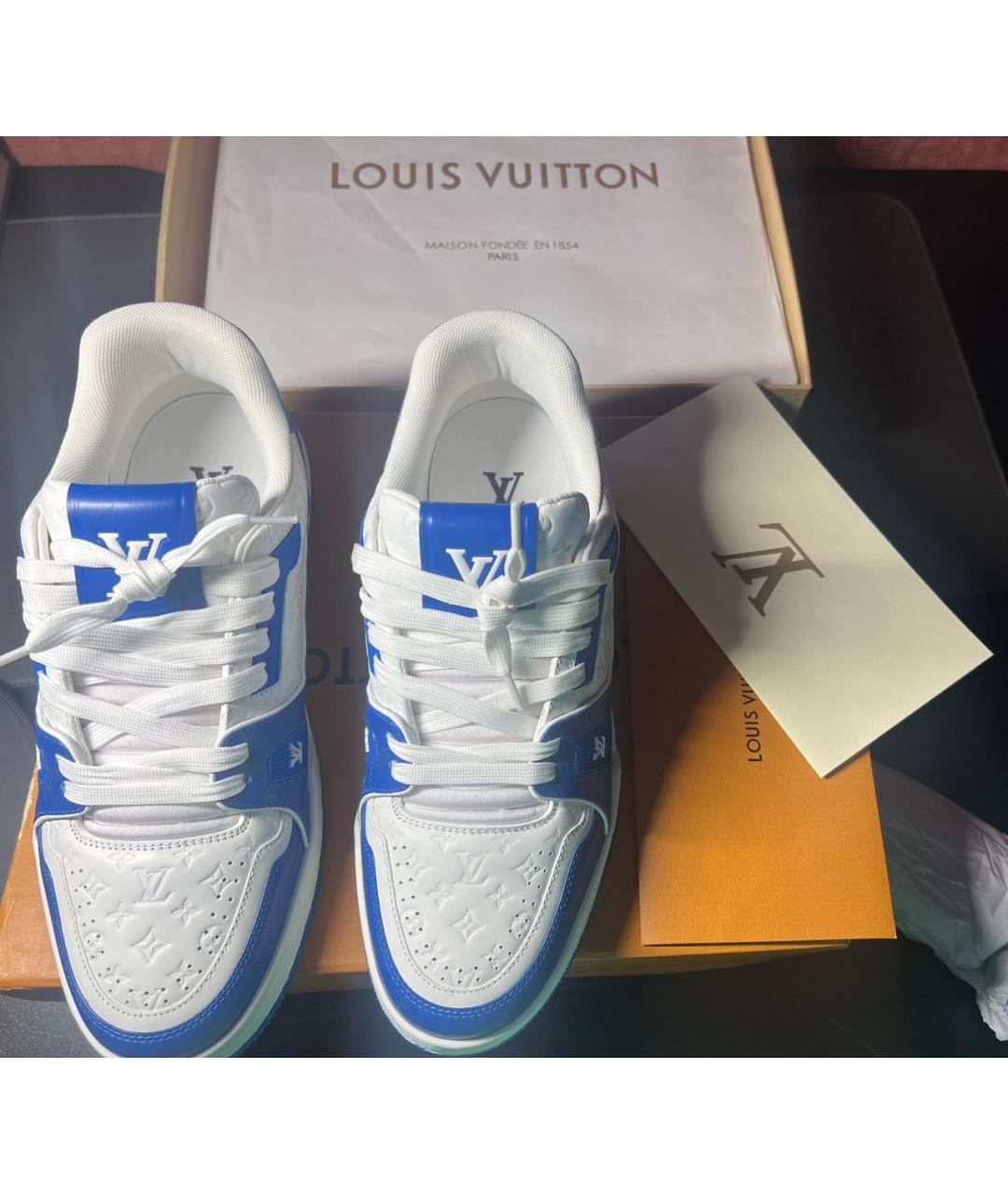 LOUIS VUITTON Синие кожаные высокие кроссовки / кеды, фото 2