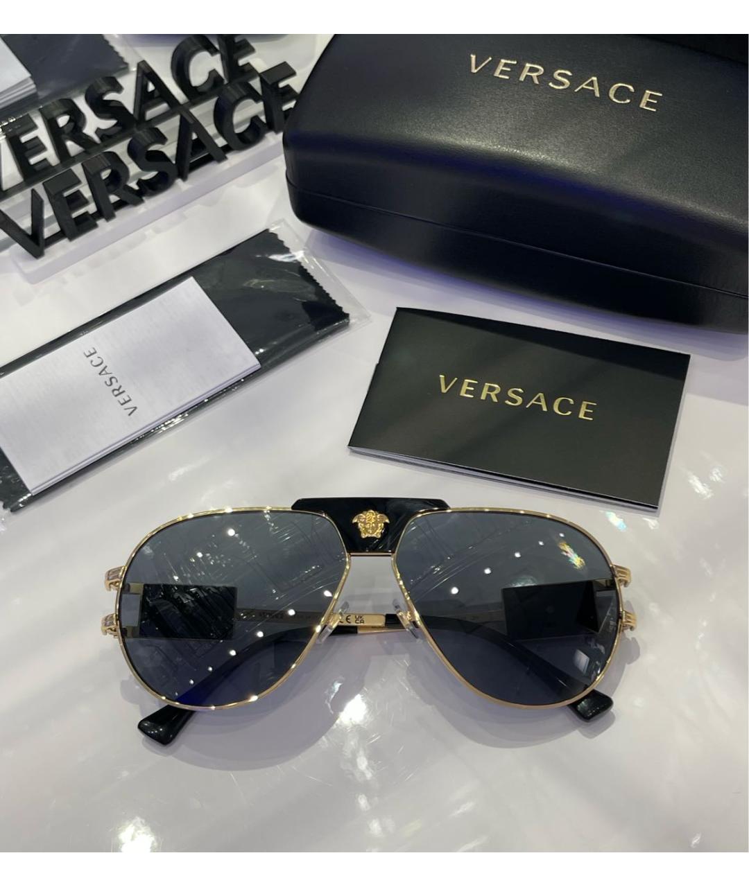 VERSACE Черные металлические солнцезащитные очки, фото 8