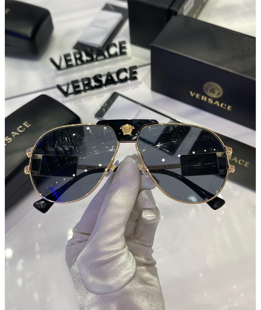 VERSACE Черные металлические солнцезащитные очки, фото 5