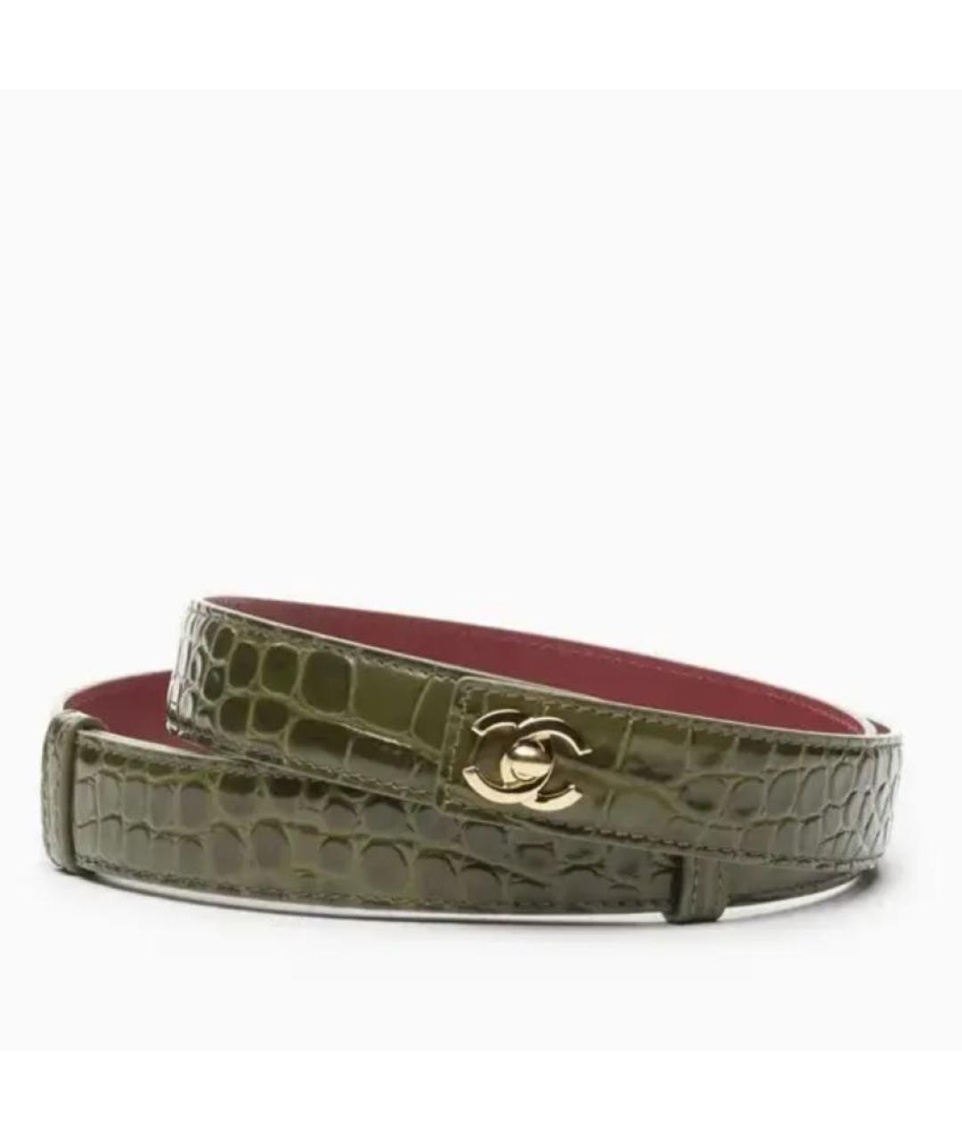 CHANEL Хаки кожаный ремень, фото 5