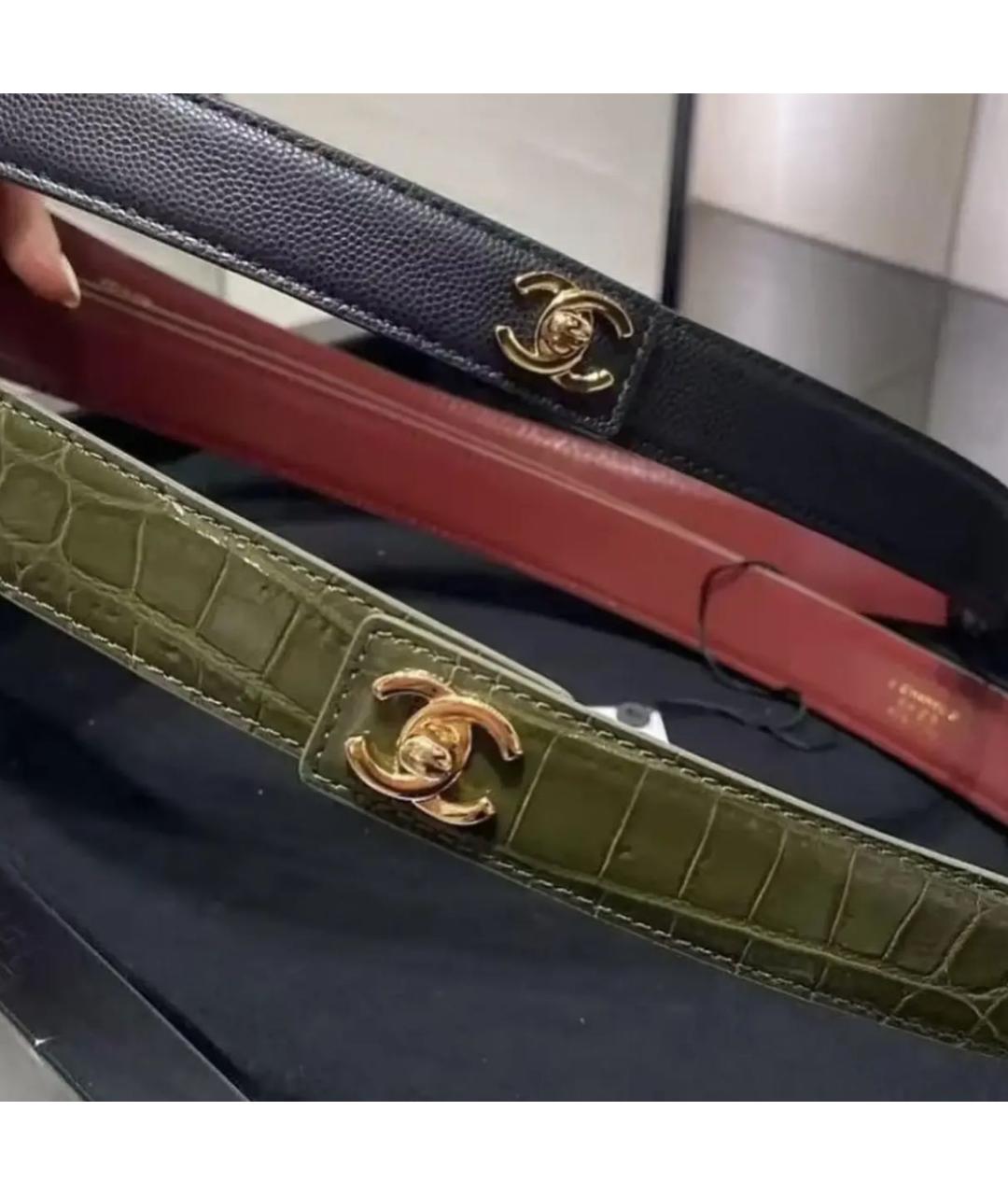 CHANEL Хаки кожаный ремень, фото 3