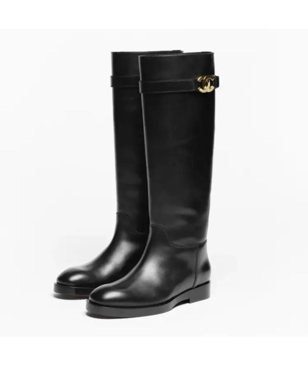 CHANEL Черные кожаные сапоги, фото 2