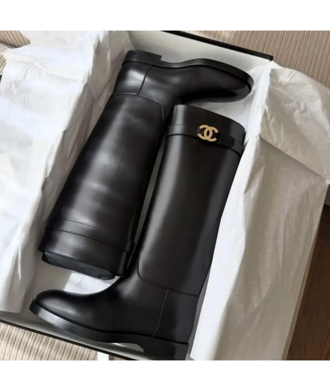 CHANEL Черные кожаные сапоги, фото 7