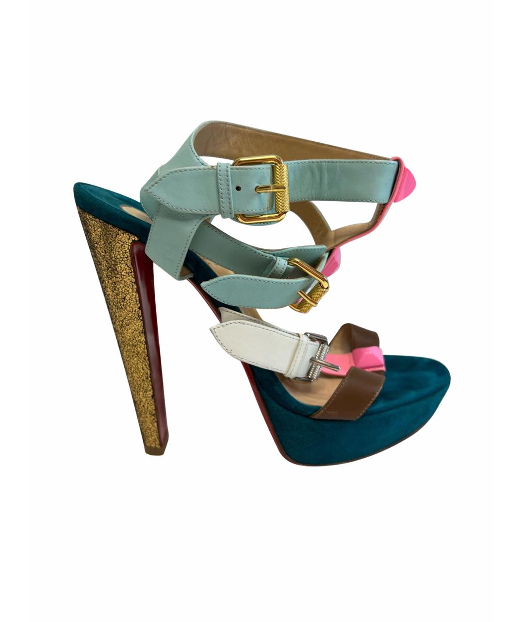 CHRISTIAN LOUBOUTIN Золотые кожаные босоножки, фото 1