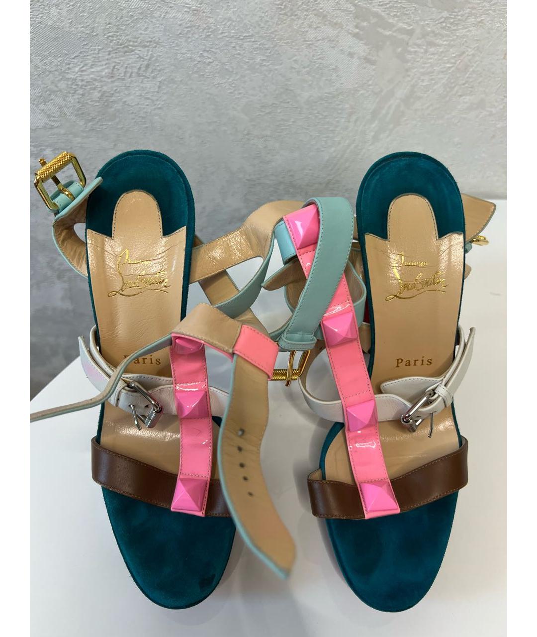 CHRISTIAN LOUBOUTIN Золотые кожаные босоножки, фото 5