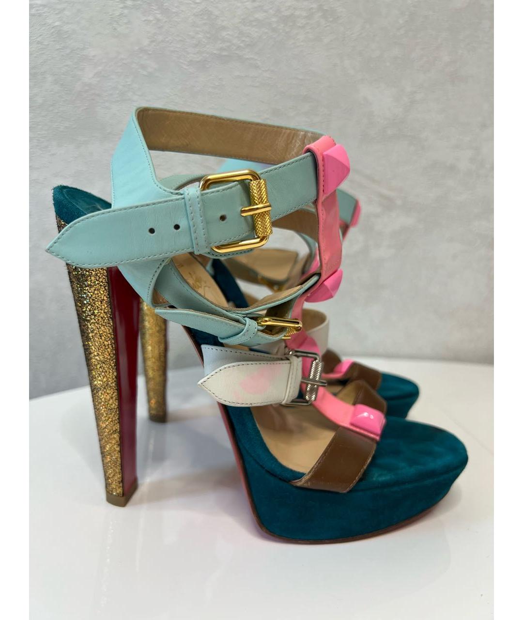 CHRISTIAN LOUBOUTIN Золотые кожаные босоножки, фото 7