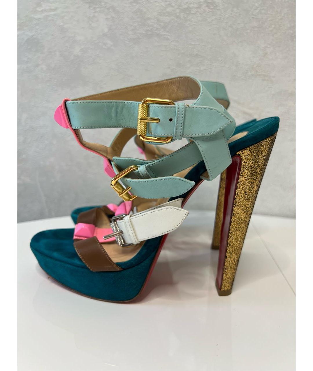 CHRISTIAN LOUBOUTIN Золотые кожаные босоножки, фото 8