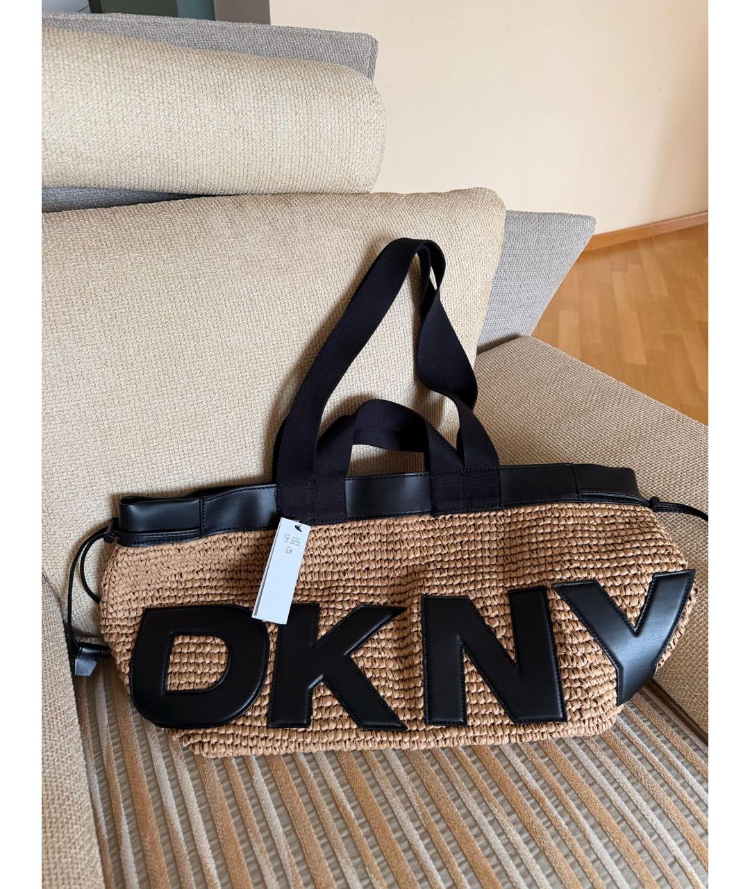 DKNY Бежевая рафия дорожная/спортивная сумка, фото 9