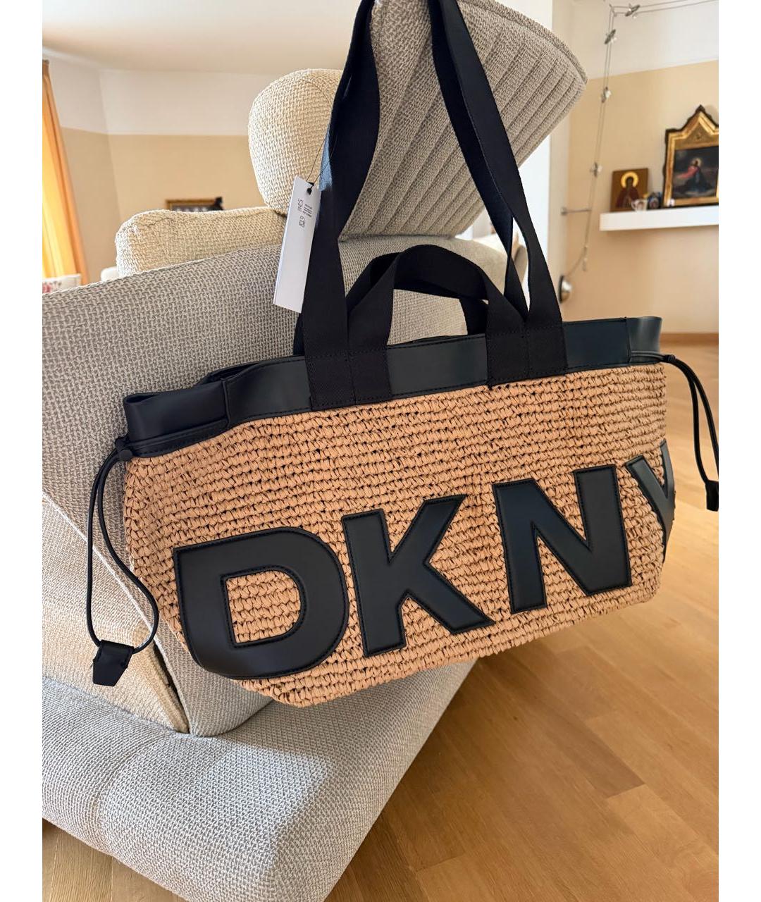 DKNY Бежевая рафия дорожная/спортивная сумка, фото 4