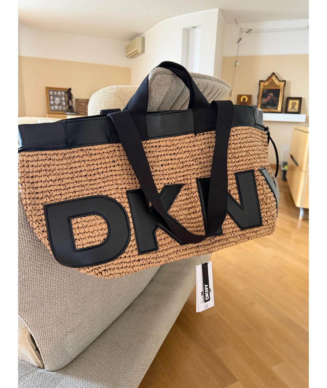 DKNY Бежевая рафия дорожная/спортивная сумка, фото 6