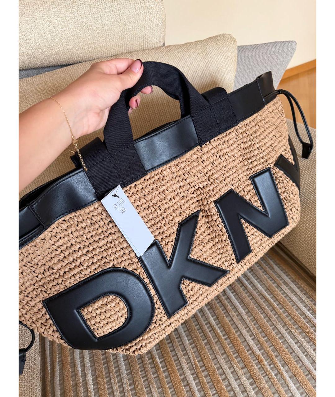 DKNY Бежевая рафия дорожная/спортивная сумка, фото 2